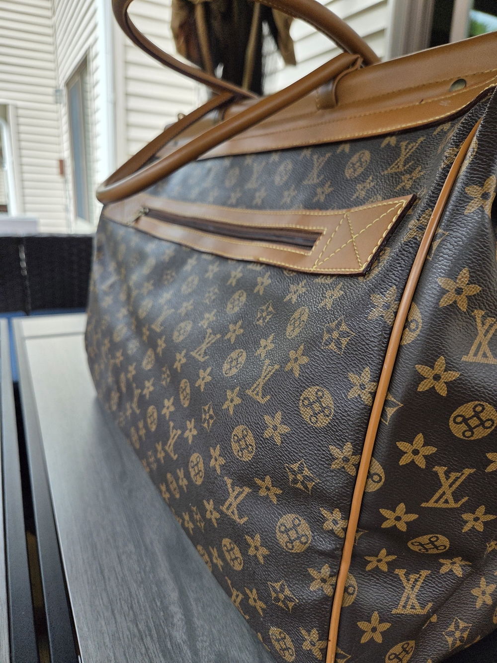 Large Brown Monogram Travel Duffel Bag Carry On Weekender 20" Multi Pocket - Picture 4 of 16